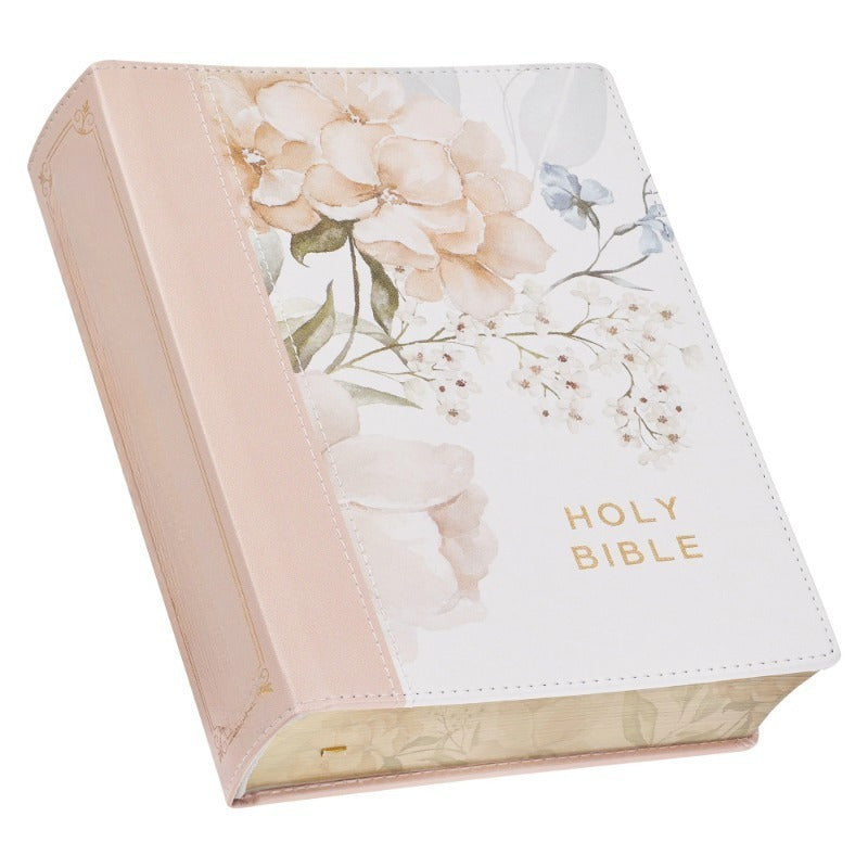 Bible Faux Leather Pink Floral Print, (Hardcover)