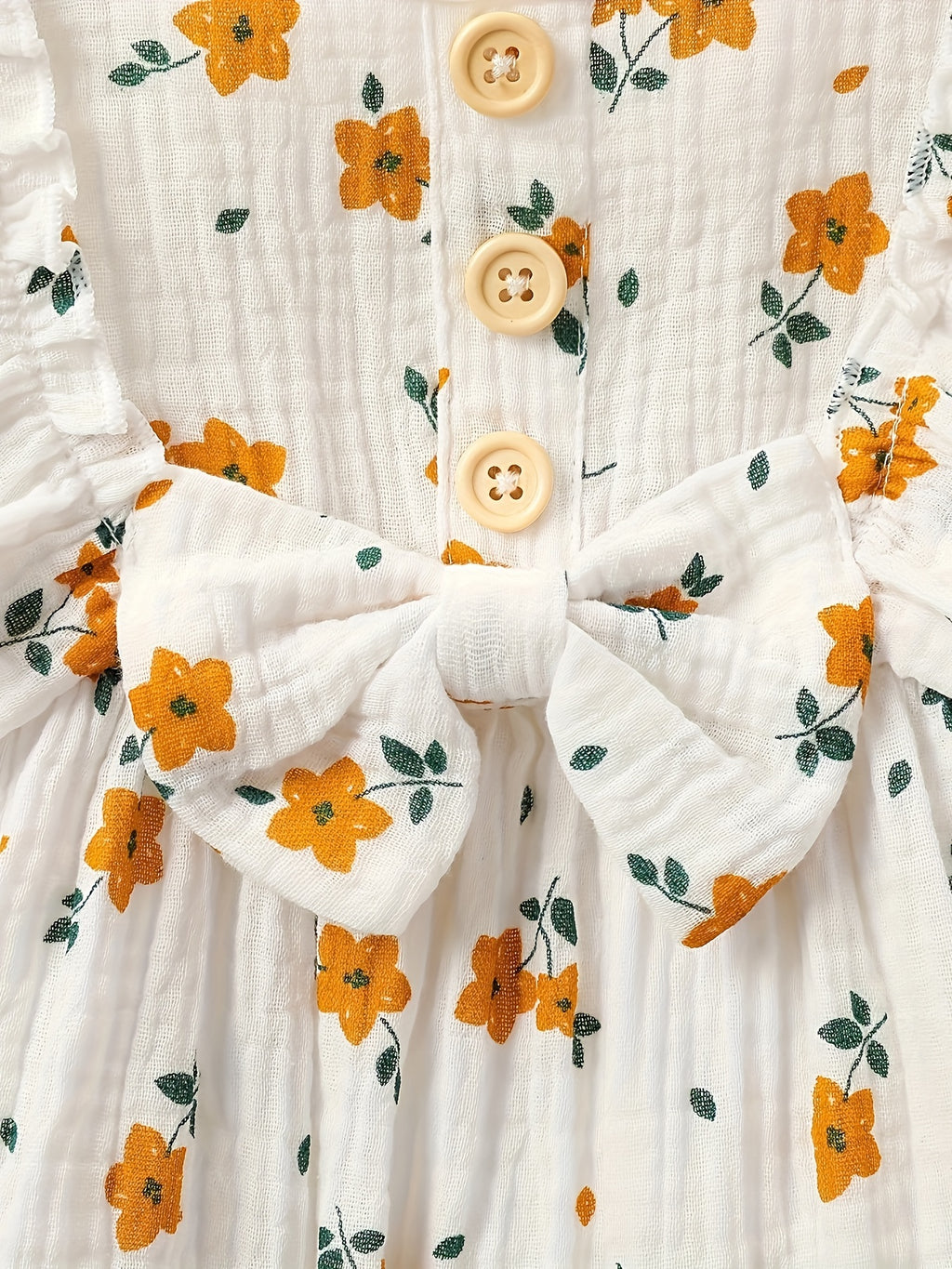 Baby's Bowknot Decor Flower Pattern Cotton Bodysuit