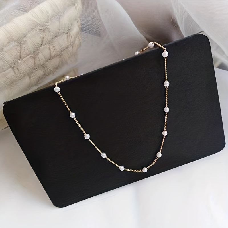 Delicate Faux Pearl Stainless Steel Clavicle Chain Collarbone Chain Neck Jewelry