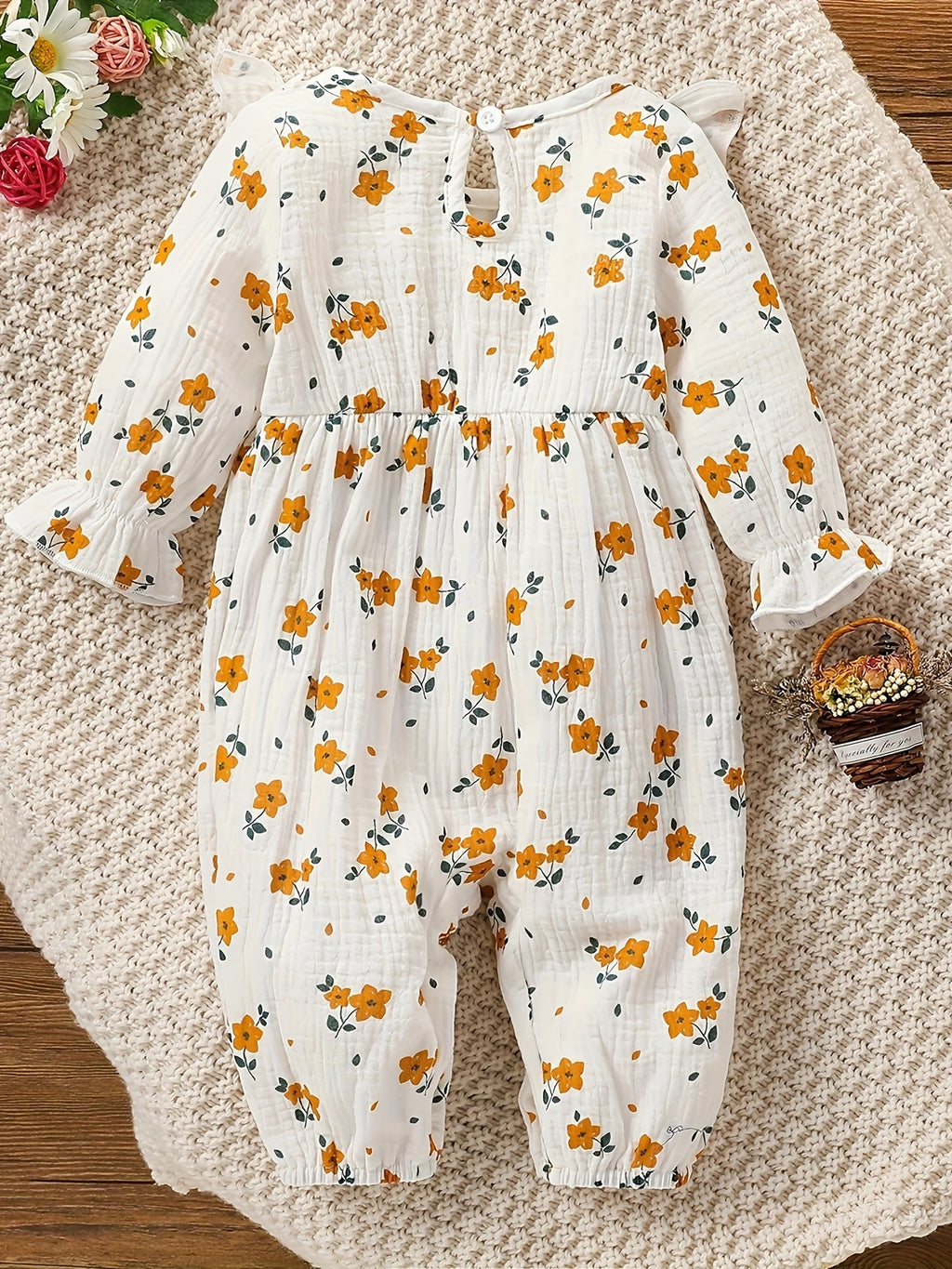 Baby's Bowknot Decor Flower Pattern Cotton Bodysuit