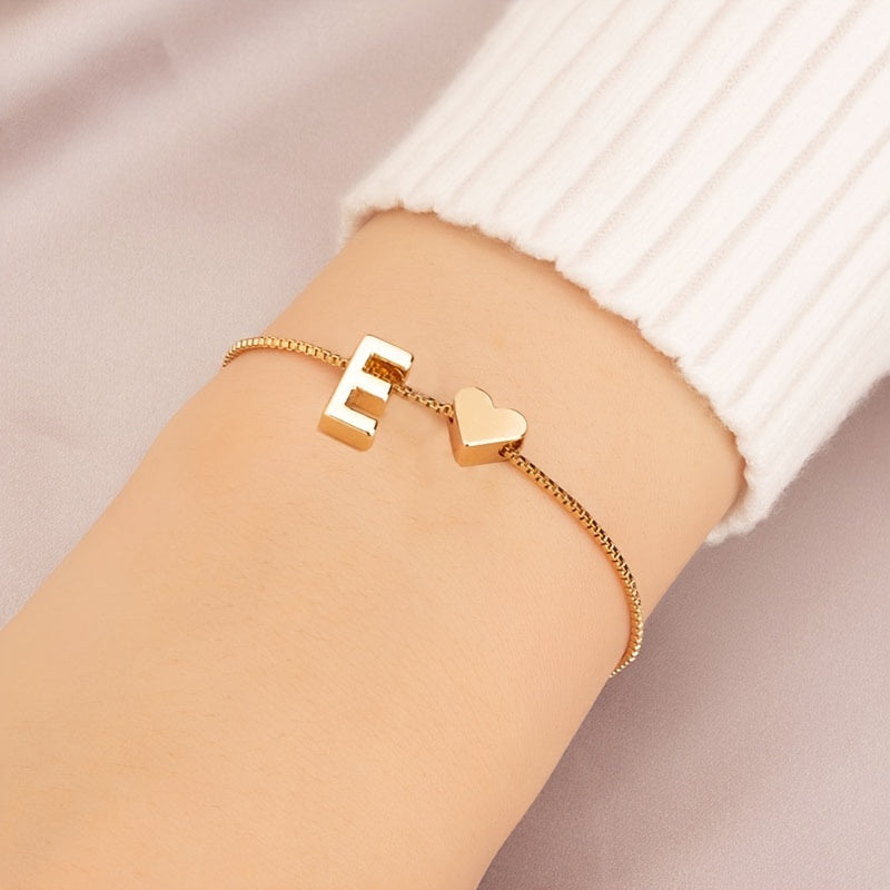 Letter Mini Love Heart Thin Chain Bracelet