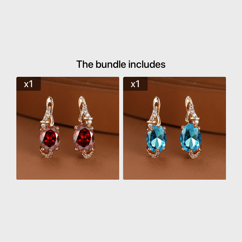 18K Gold Plated Blue Stone Stud Earrings oval