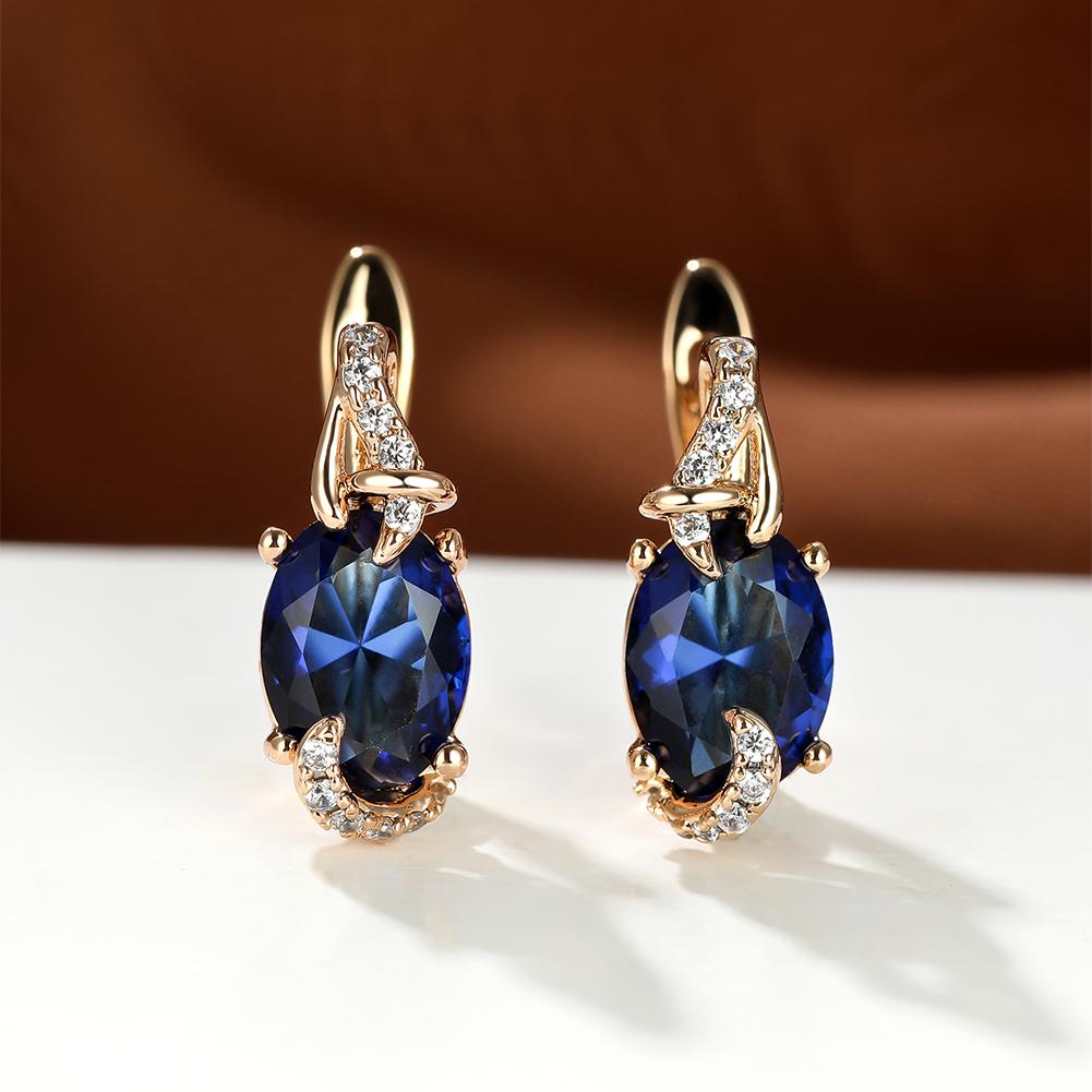18K Gold Plated Blue Stone Stud Earrings oval