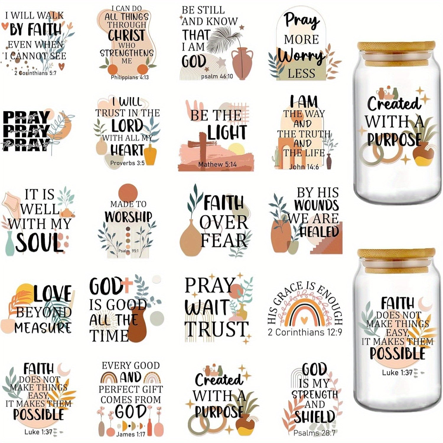 Boho Bible Verse DTF Cup Stickers