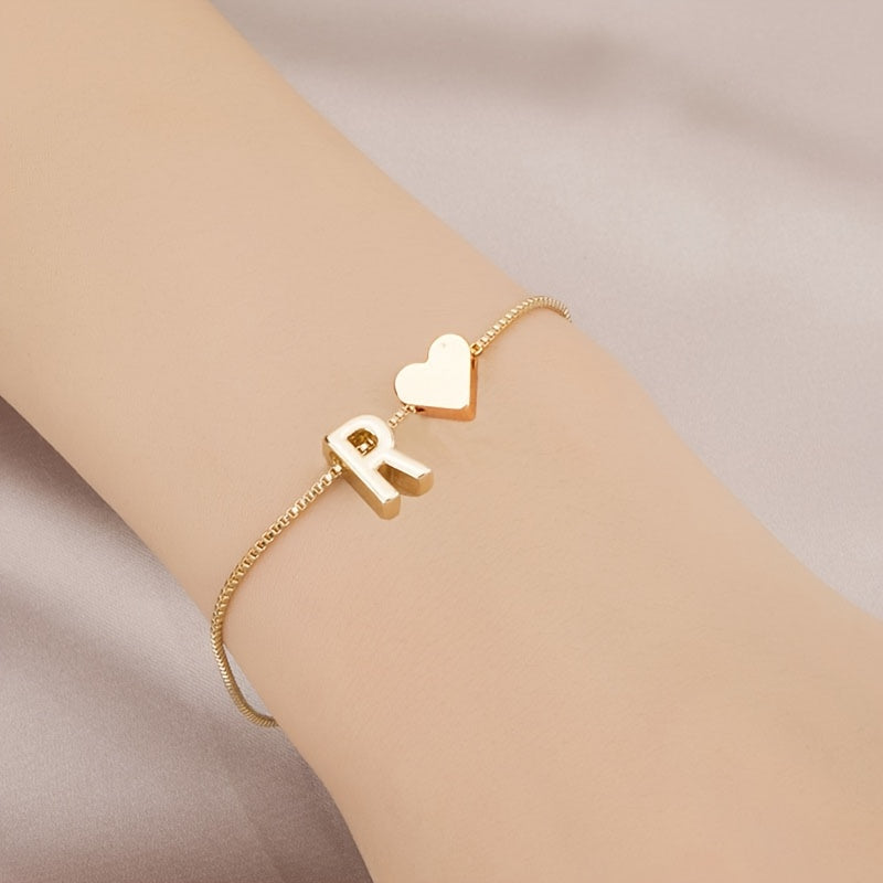 Letter Mini Love Heart Thin Chain Bracelet