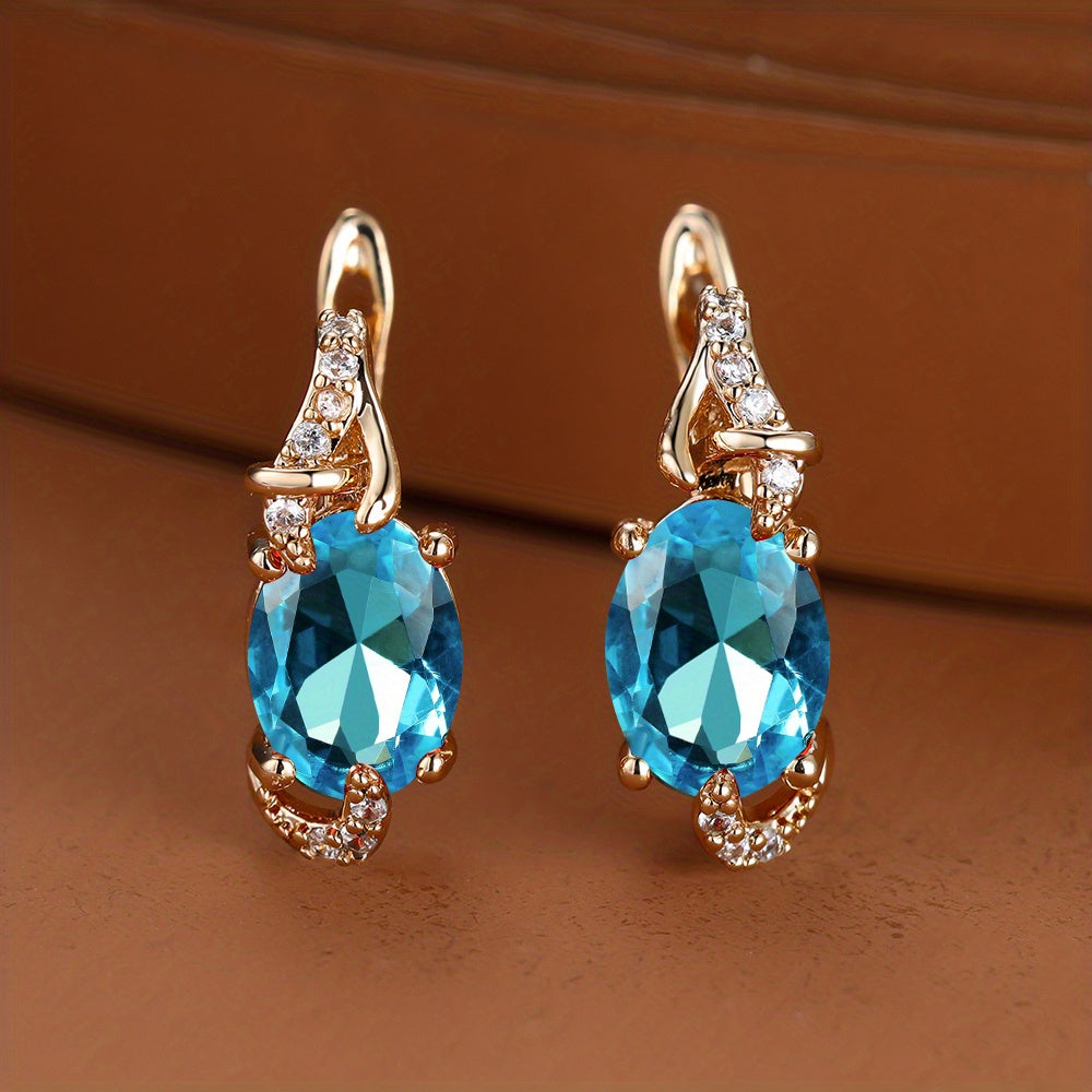 18K Gold Plated Blue Stone Stud Earrings oval