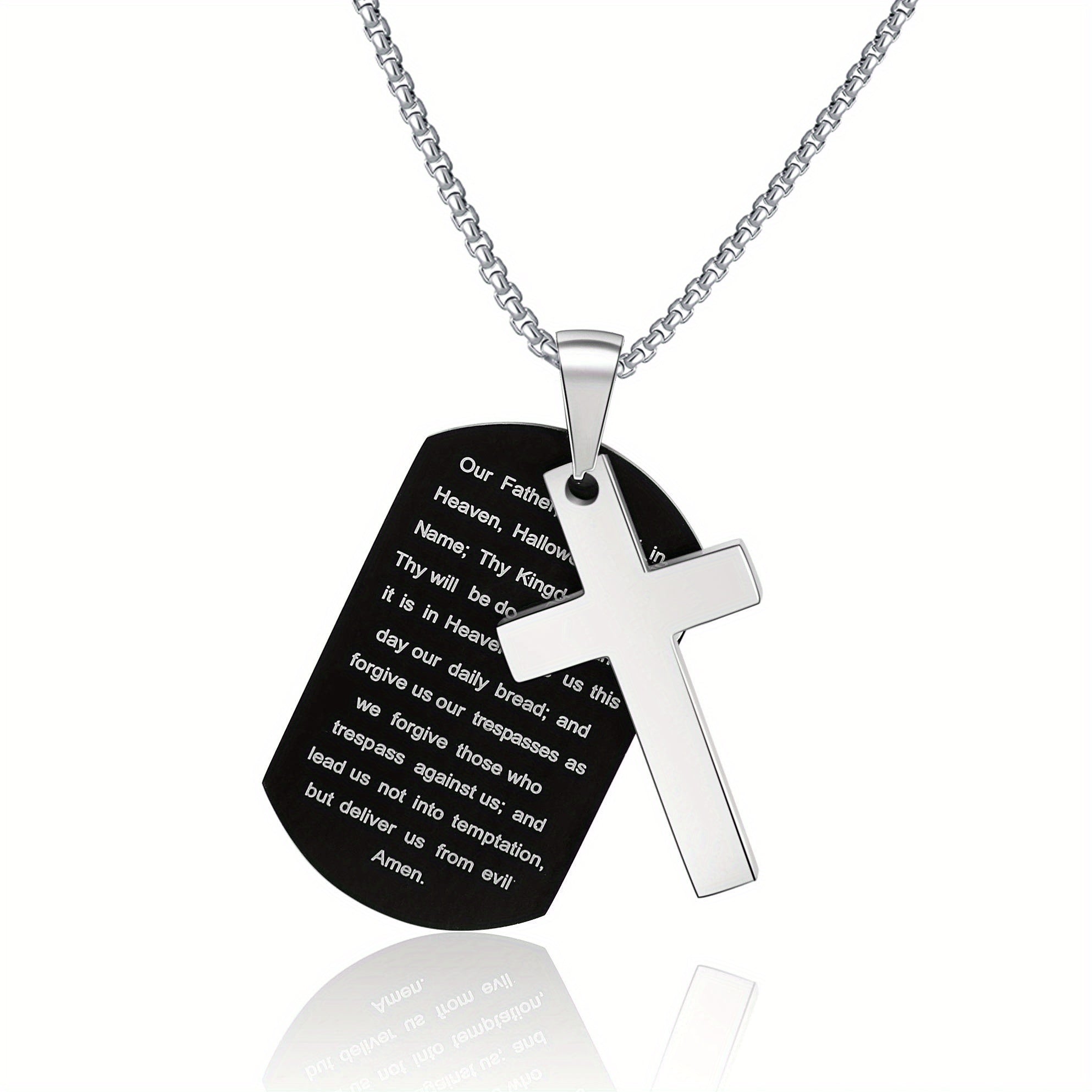 1pc Stainless Steel Dog Tag Cross Necklaces For Men