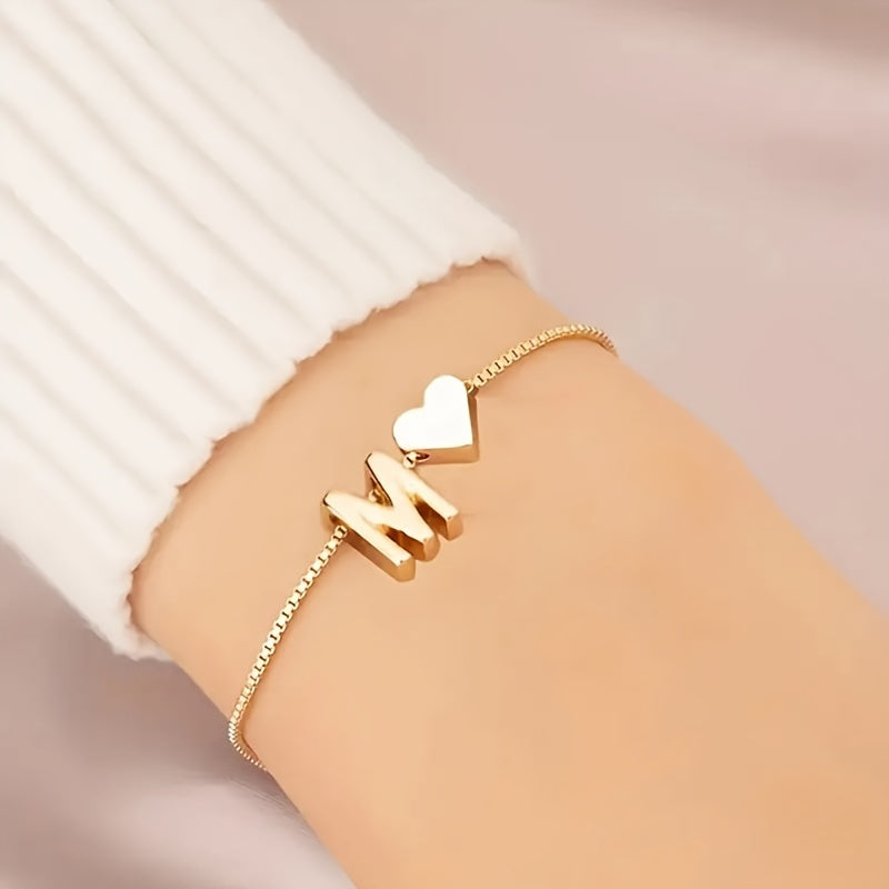 Letter Mini Love Heart Thin Chain Bracelet