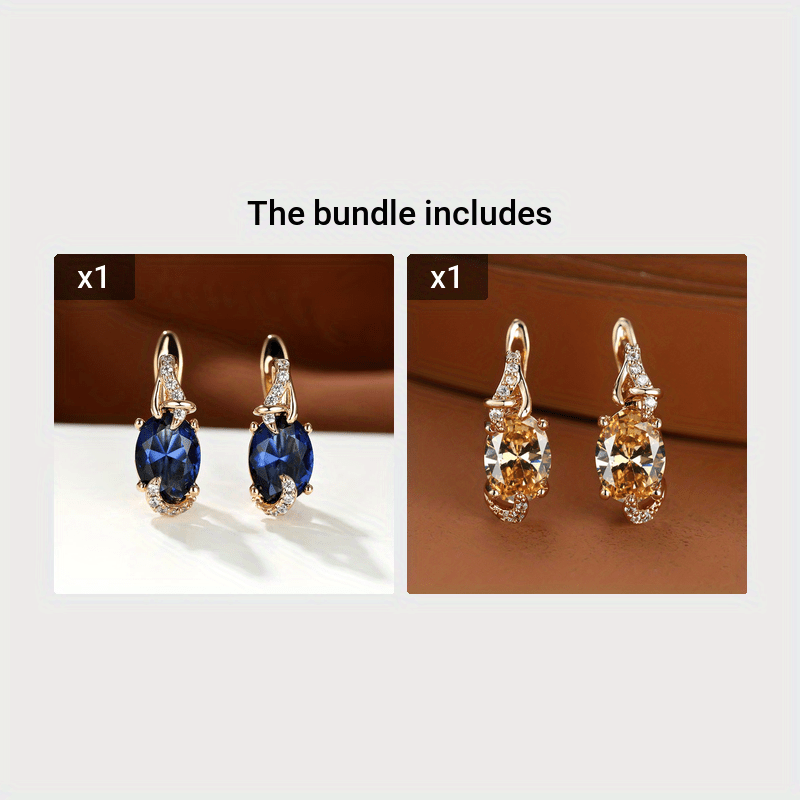 18K Gold Plated Blue Stone Stud Earrings oval