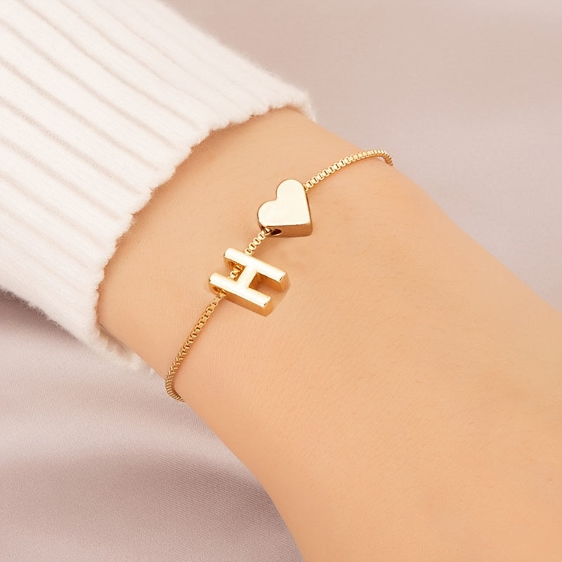 Letter Mini Love Heart Thin Chain Bracelet