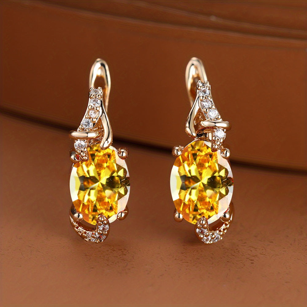 18K Gold Plated Blue Stone Stud Earrings oval