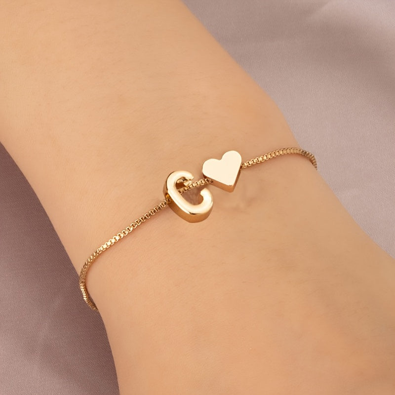 Letter Mini Love Heart Thin Chain Bracelet