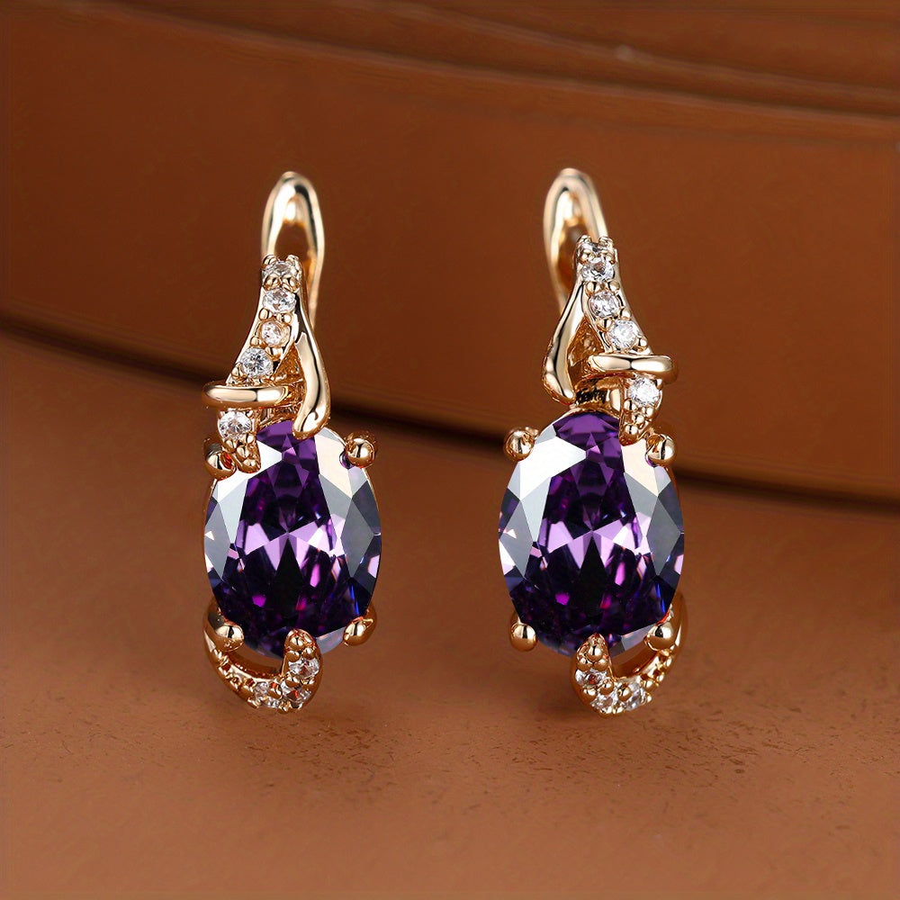 18K Gold Plated Blue Stone Stud Earrings oval