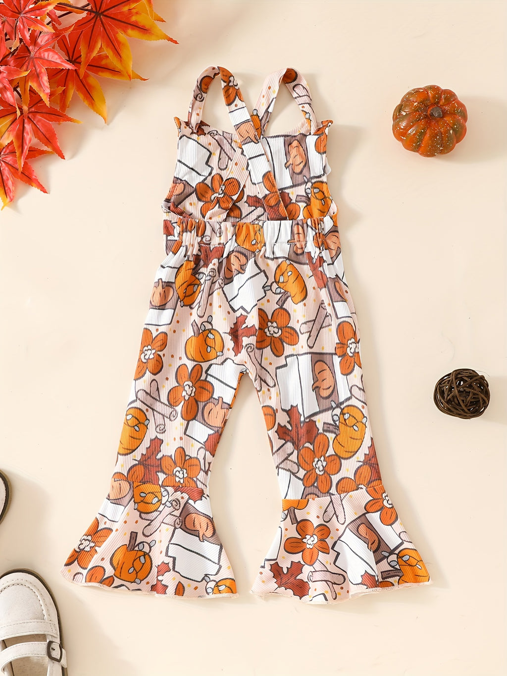 Baby's Colorful Flower Pattern Ribbed Jumpsuit