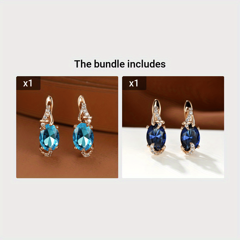 18K Gold Plated Blue Stone Stud Earrings oval