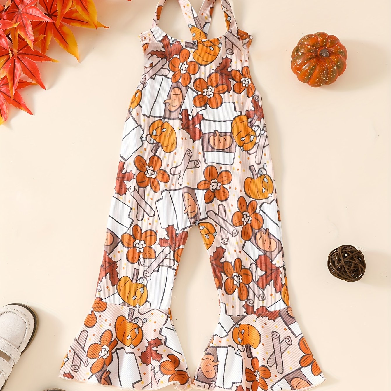 Baby's Colorful Flower Pattern Ribbed Jumpsuit