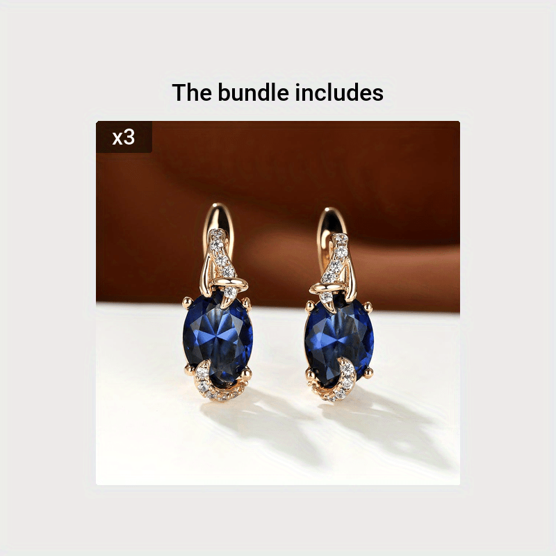 18K Gold Plated Blue Stone Stud Earrings oval