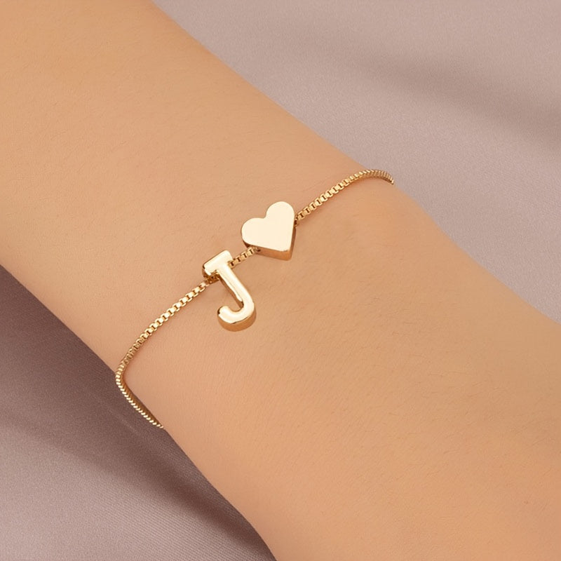 Letter Mini Love Heart Thin Chain Bracelet