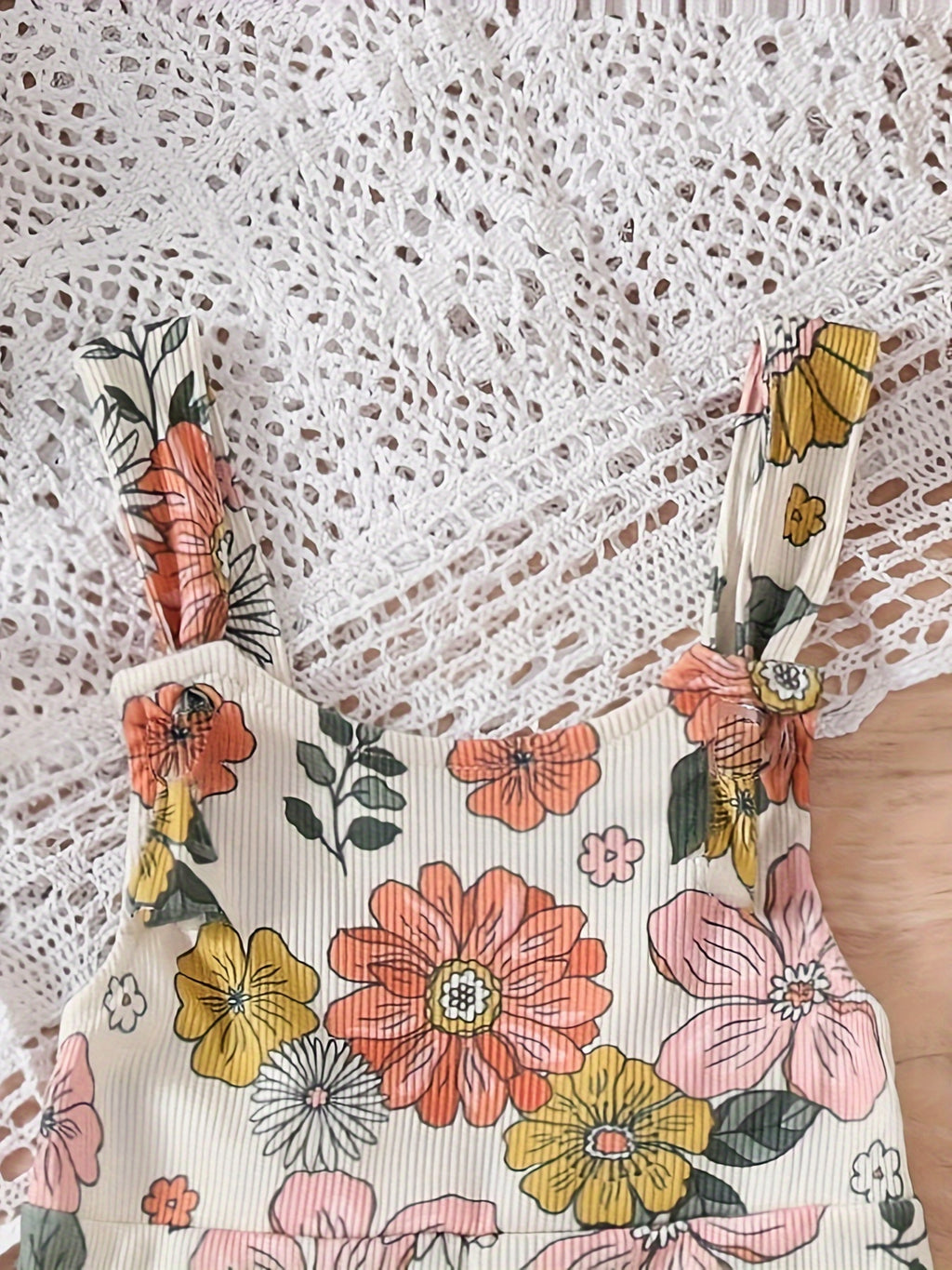 Baby's Colorful Flower Pattern Ribbed Jumpsuit