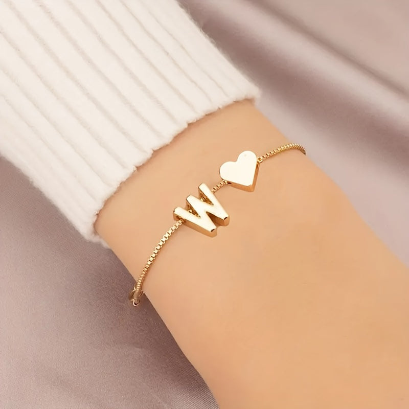 Letter Mini Love Heart Thin Chain Bracelet