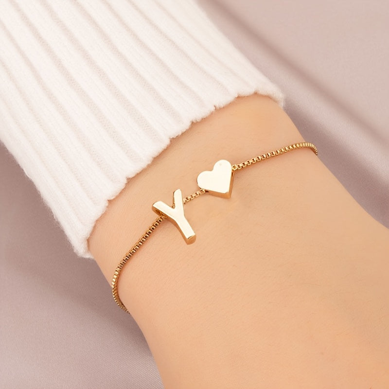 Letter Mini Love Heart Thin Chain Bracelet