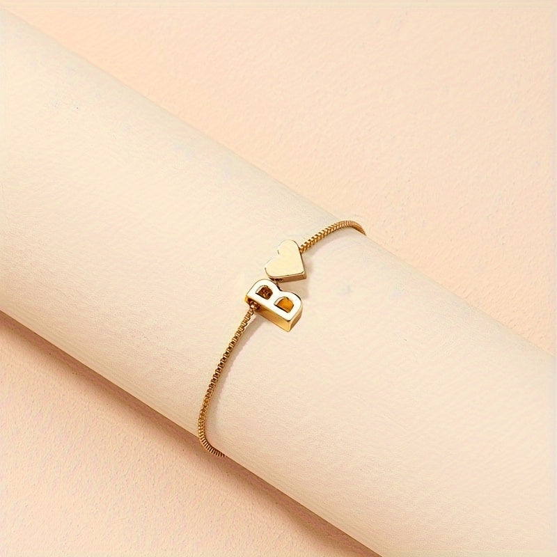 Letter Mini Love Heart Thin Chain Bracelet