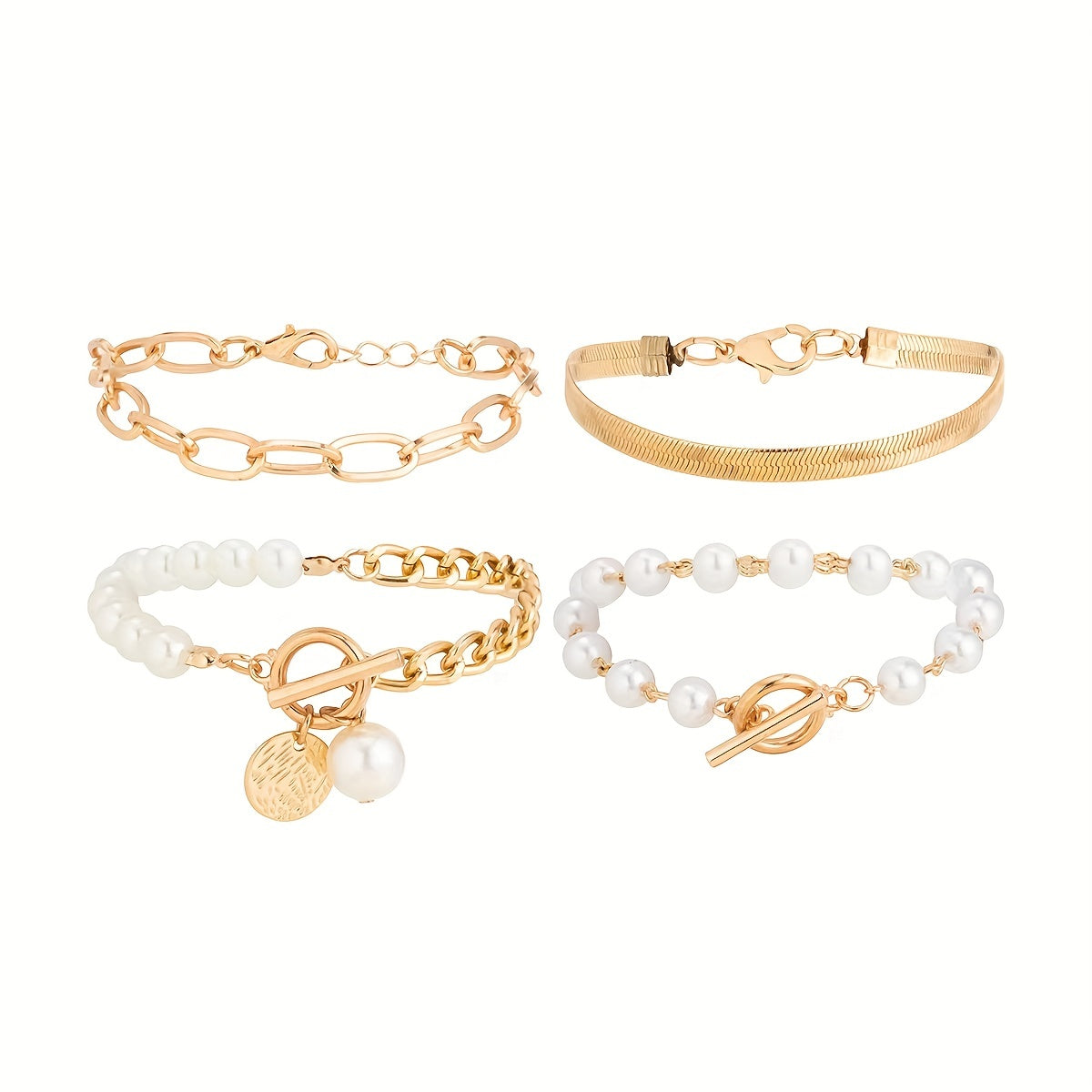 4pcs Golden-Toned Layered Beaded Bracelet Set