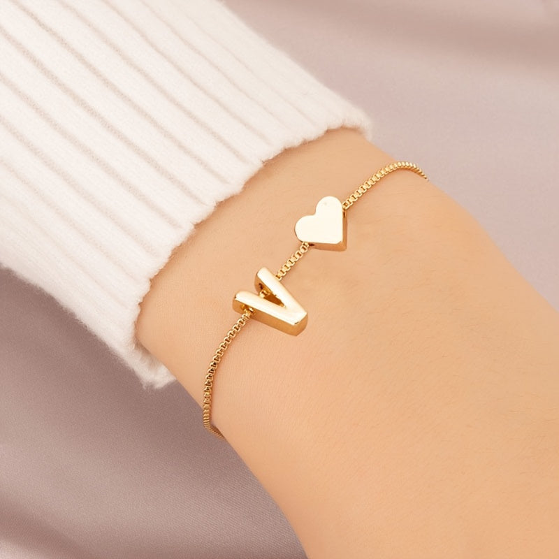 Letter Mini Love Heart Thin Chain Bracelet