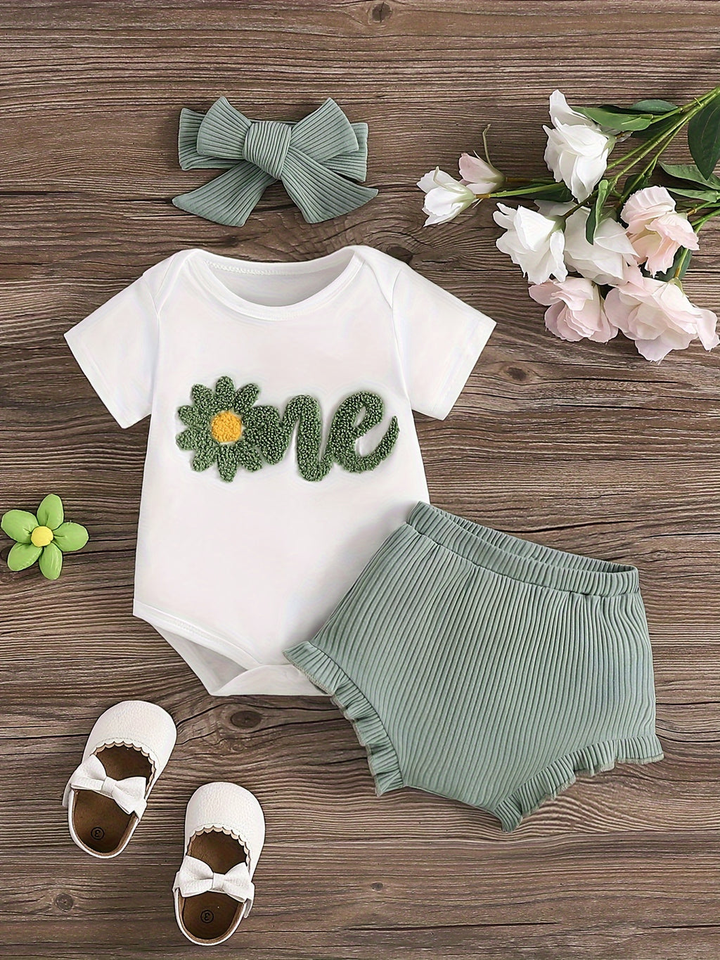 Baby's ONE Flower Embroidered 2pcs Summer Outfit