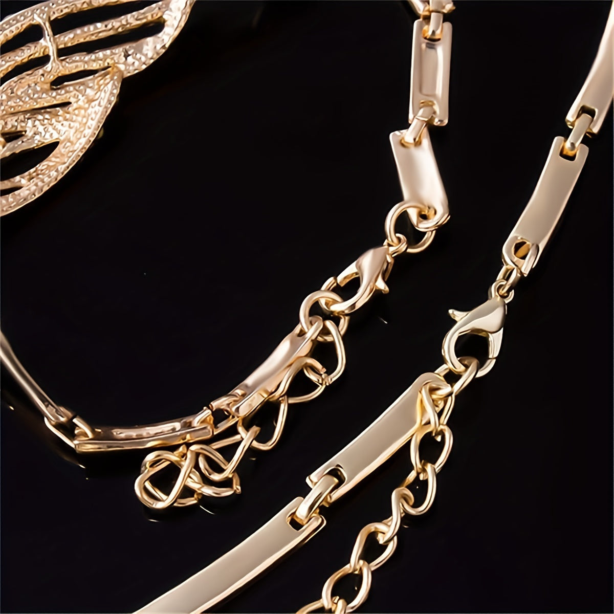 5pcs Earrings Necklace Bracelet Plus Ring Elegant Jewelry Set 14k Gold Plated