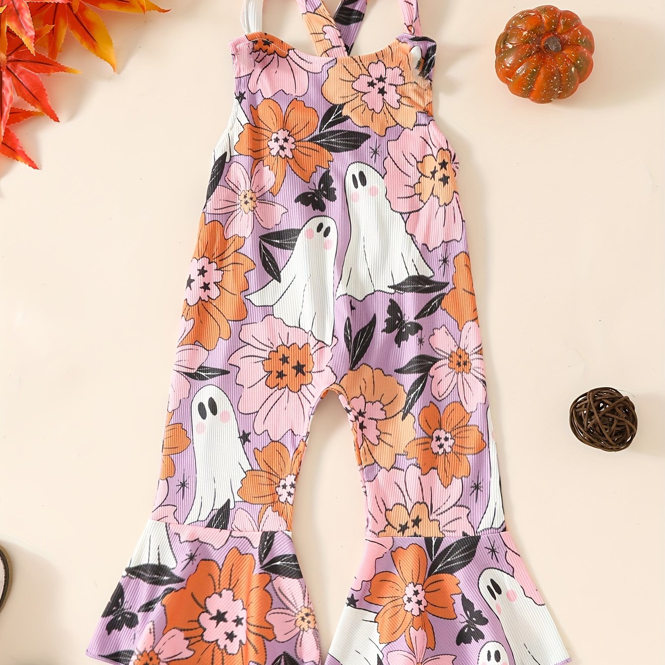 Baby's Colorful Flower Pattern Ribbed Jumpsuit