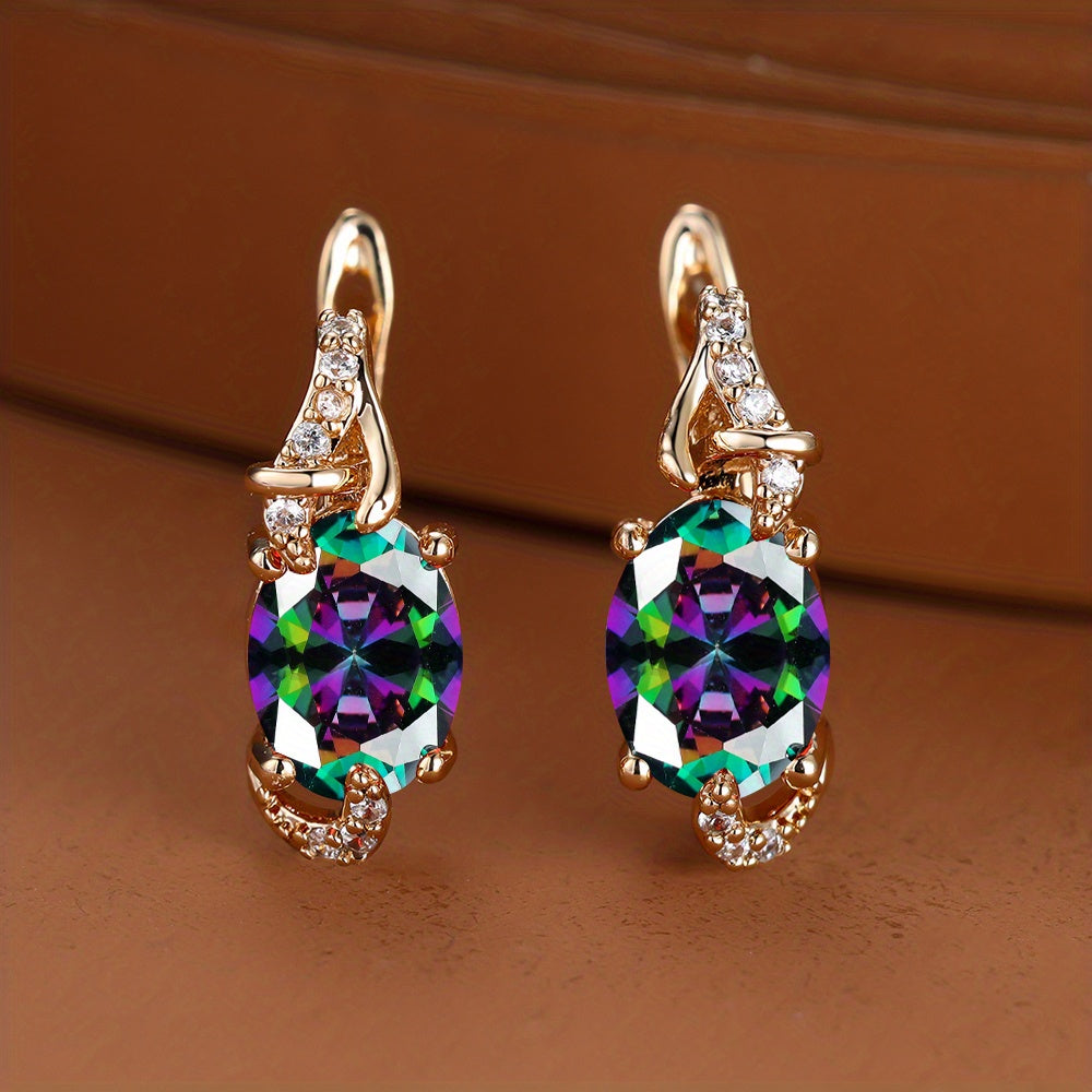 18K Gold Plated Blue Stone Stud Earrings oval