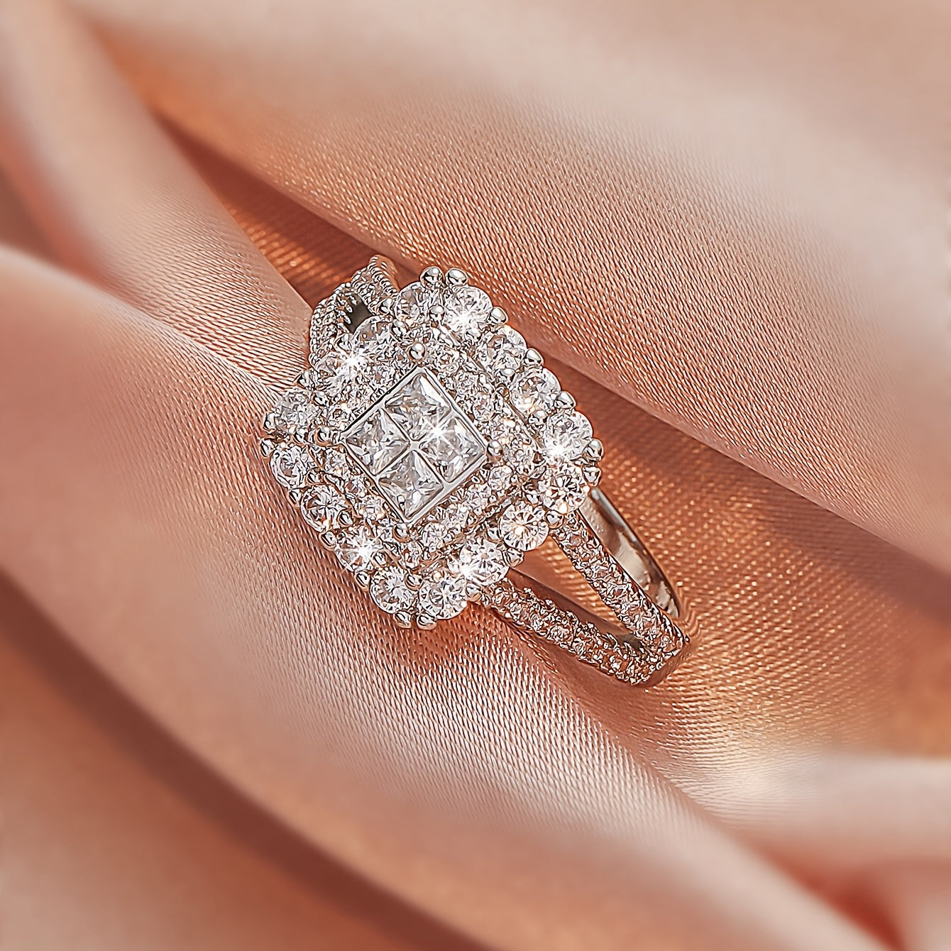 White Synthetic Zirconia Large Multi Row Rings