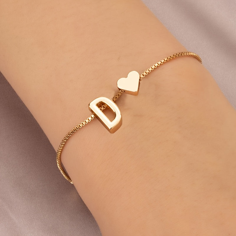 Letter Mini Love Heart Thin Chain Bracelet
