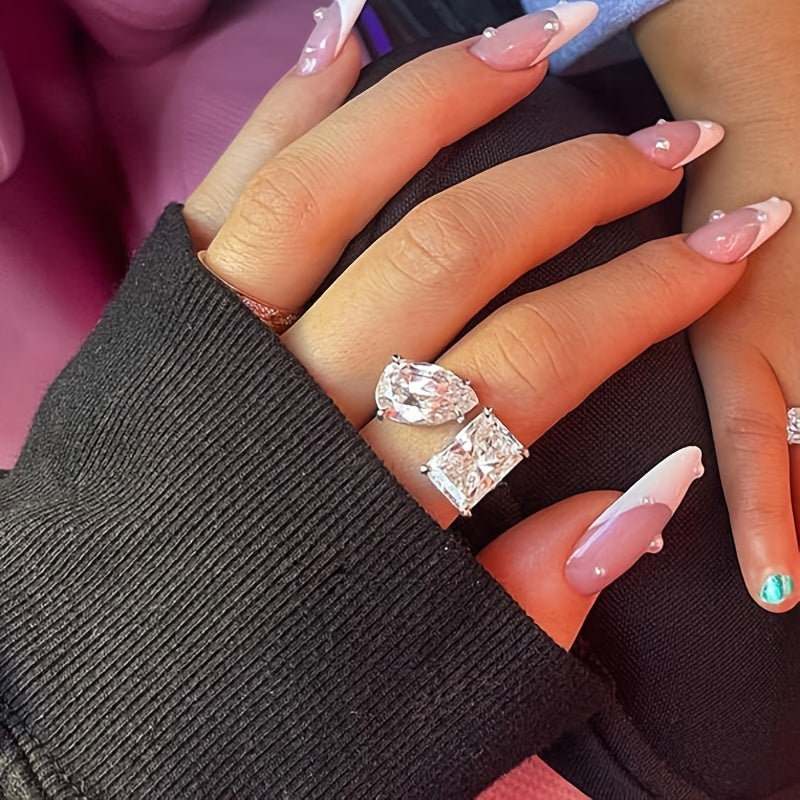Luxury Geometric Square Zirconia Open Ring