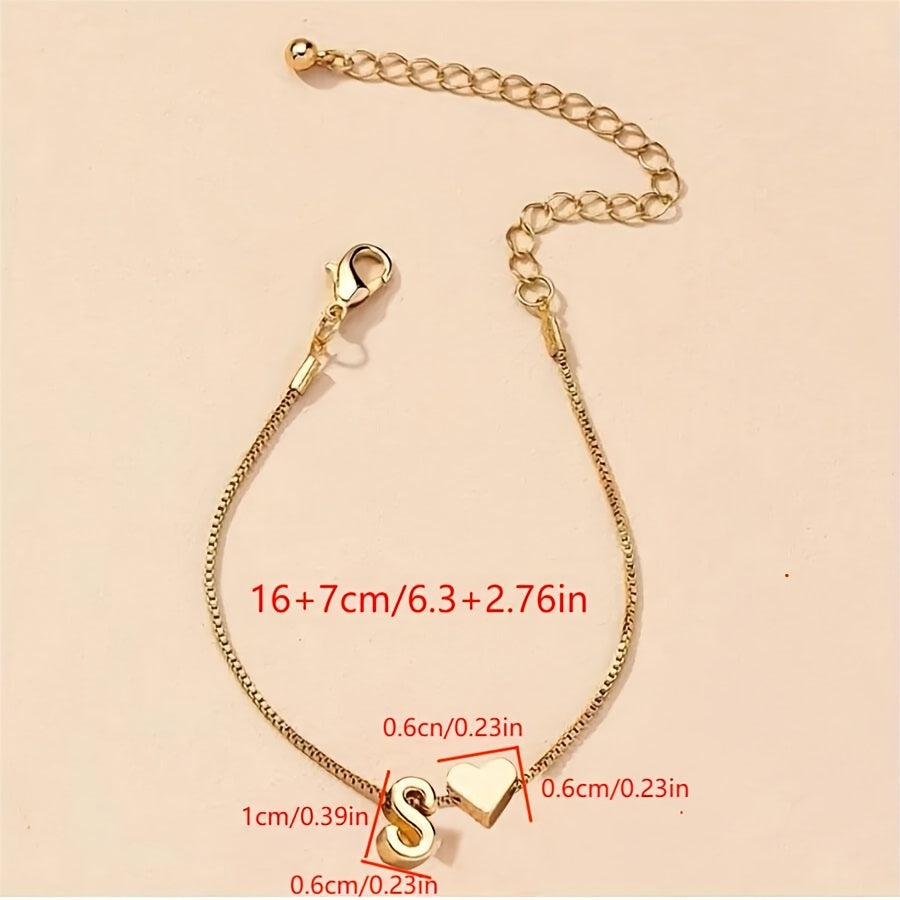 Letter Mini Love Heart Thin Chain Bracelet