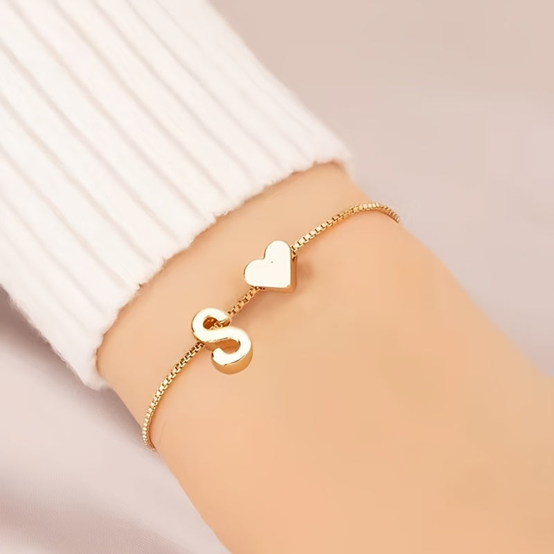 Letter Mini Love Heart Thin Chain Bracelet