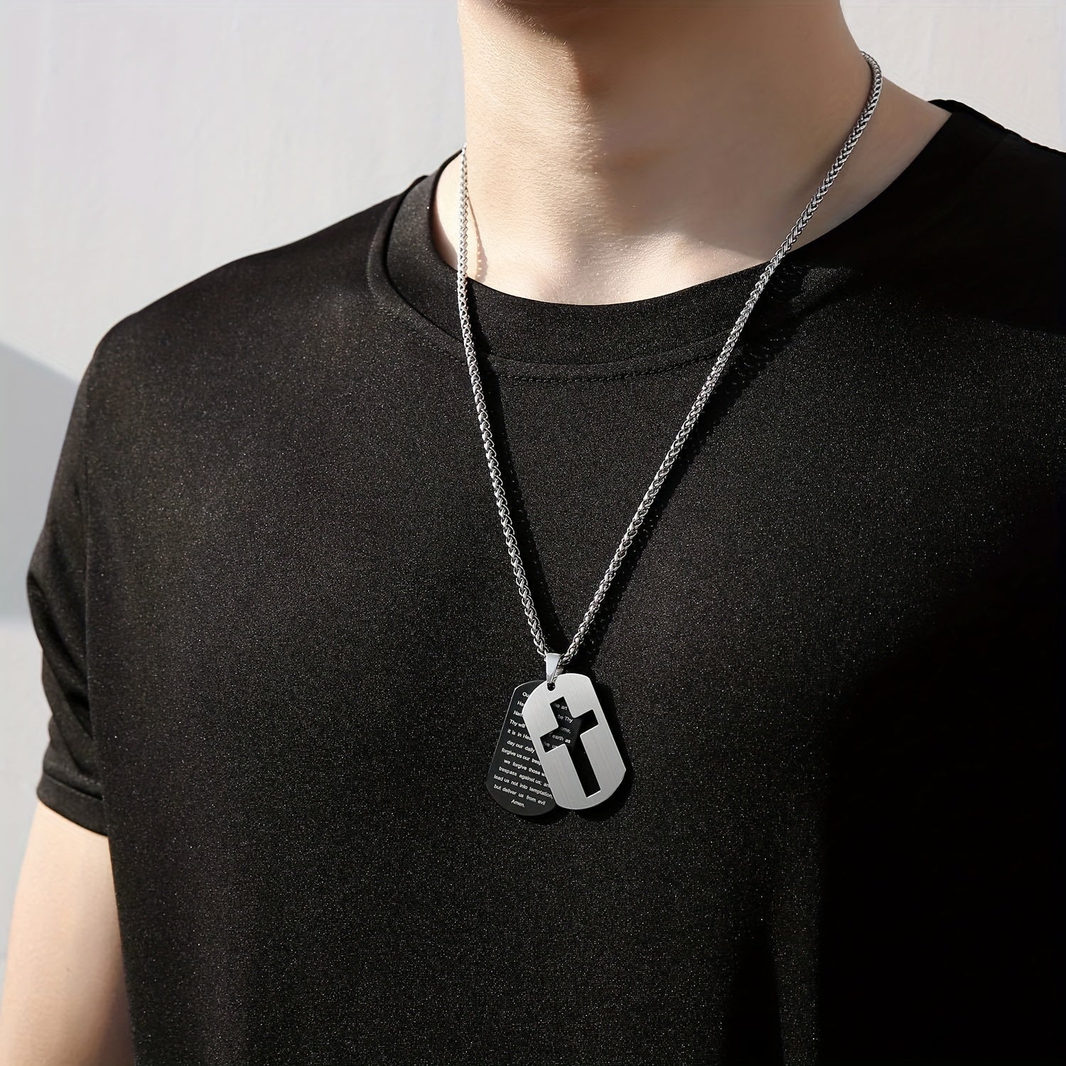 1pc Stainless Steel Dog Tag Cross Necklaces For Men