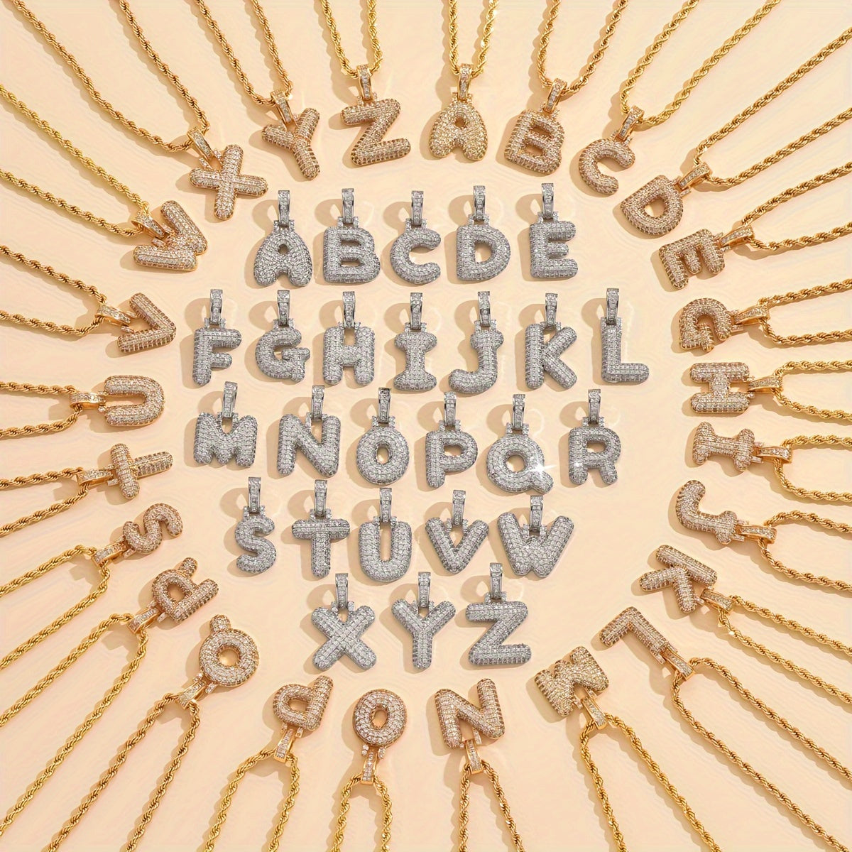 18K Gold Plated English Letter Full Of Luxury Chain Pendant Necklace Party Festival Jewelry Gift