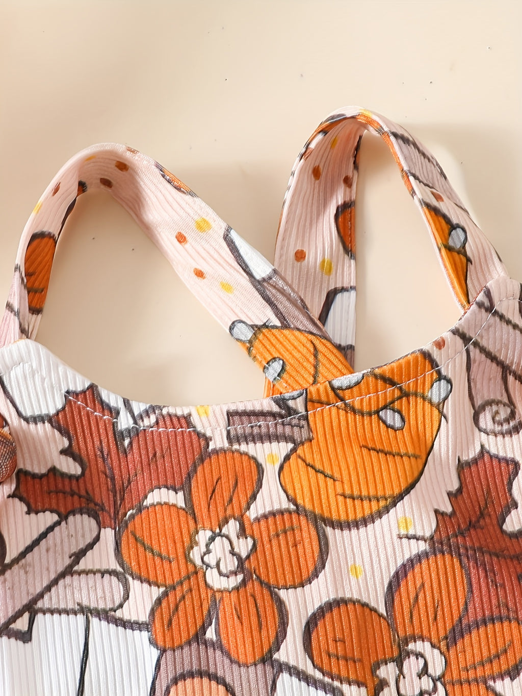 Baby's Colorful Flower Pattern Ribbed Jumpsuit