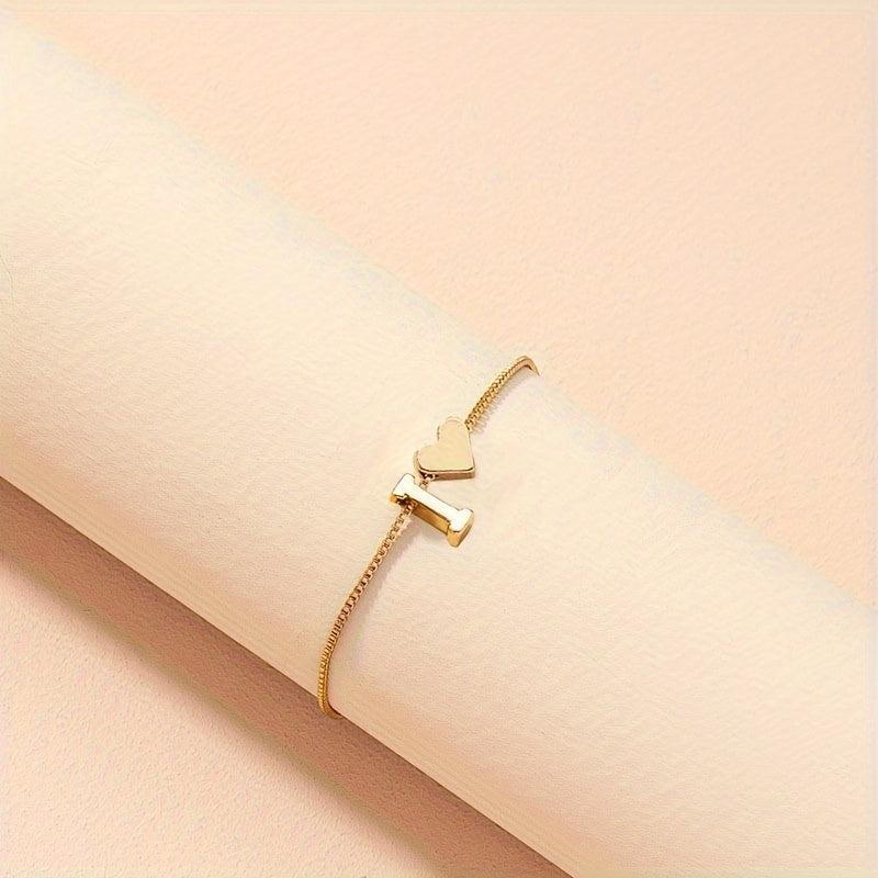 Letter Mini Love Heart Thin Chain Bracelet