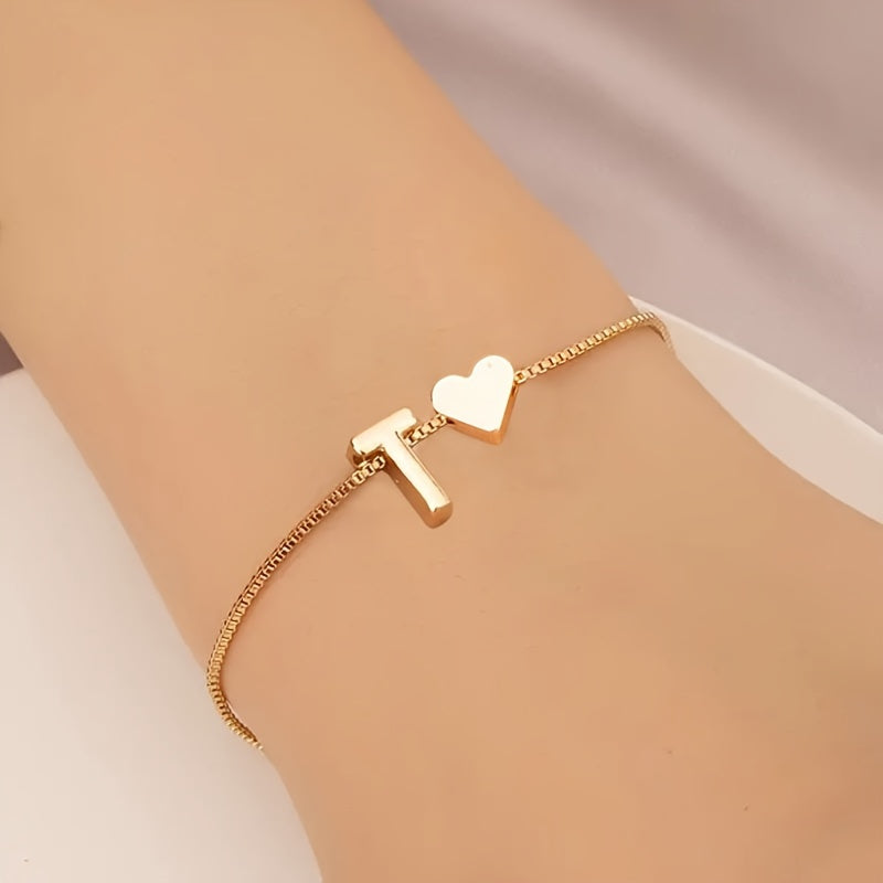 Letter Mini Love Heart Thin Chain Bracelet