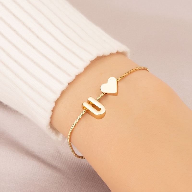 Letter Mini Love Heart Thin Chain Bracelet