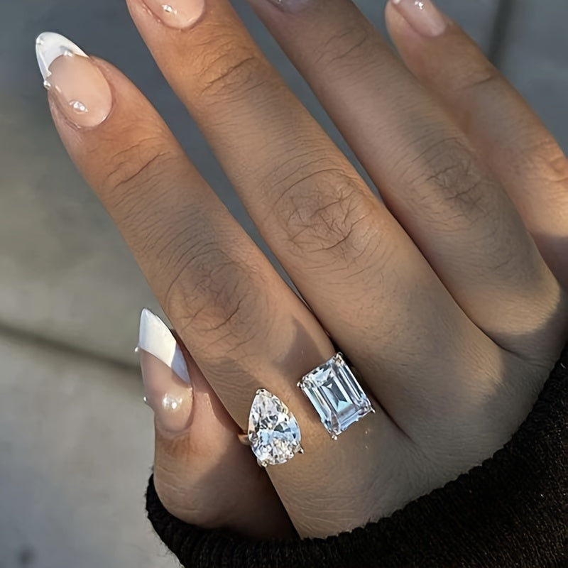 Luxury Geometric Square Zirconia Open Ring