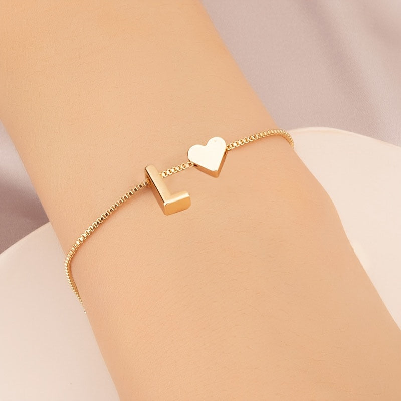Letter Mini Love Heart Thin Chain Bracelet
