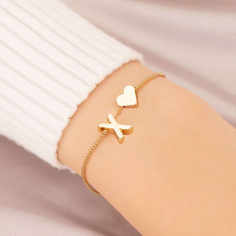 Letter Mini Love Heart Thin Chain Bracelet