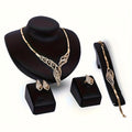 5pcs Earrings Necklace Bracelet Plus Ring Elegant Jewelry Set 14k Gold Plated