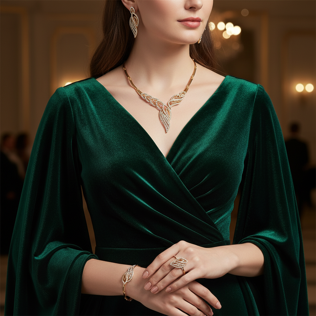 5pcs Earrings Necklace Bracelet Plus Ring Elegant Jewelry Set 14k Gold Plated