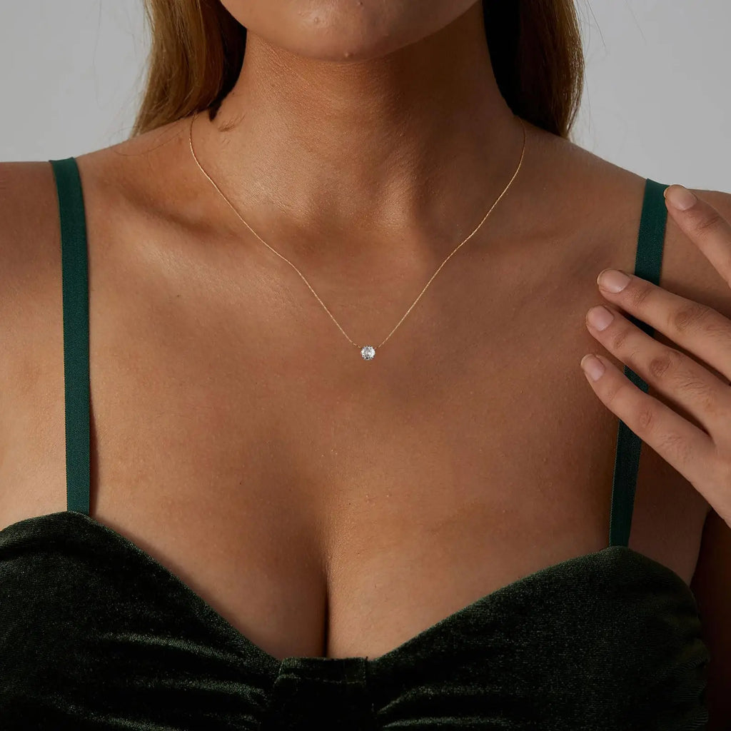 Golden Cubic Zirconia Pendant Chain Necklace