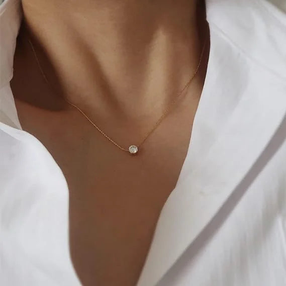 Golden Cubic Zirconia Pendant Chain Necklace